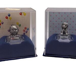 Russ Berrie Pewter Miniatures 4458 Clown 4460 Dog In Protective Cases